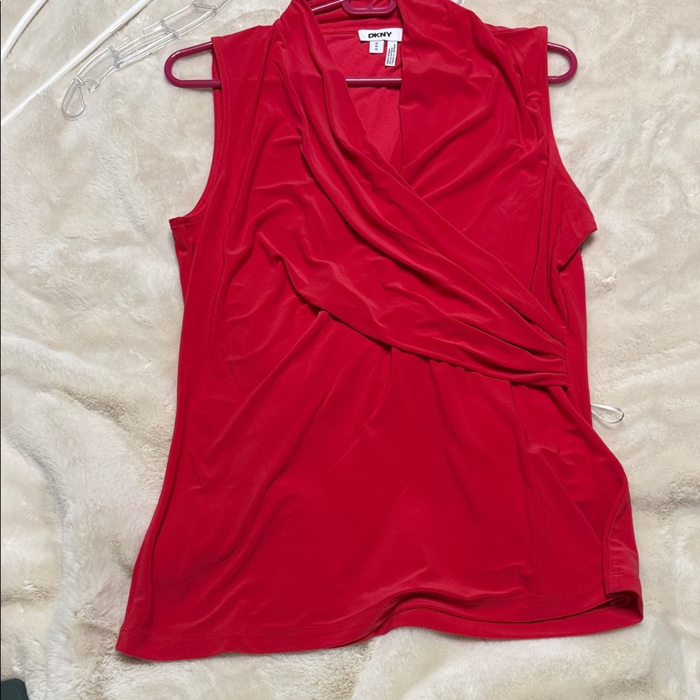 DKNY Women's Vibrant Red Wrap Blouse